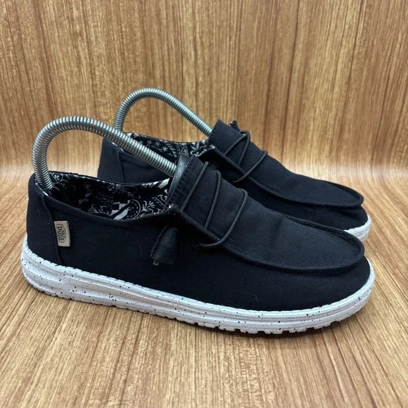 Hey Dude Wendy Basic Black Odyssey Women Size 8 Black Excellent Slip On Loafers - Picture 1 of 8